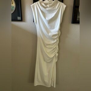 Anthropologie Asymmetrical Cream Sheath Dress with Cowl Neck